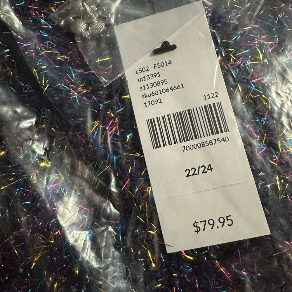 HOLIDAY CREW-NECK Eyelash Tinsel Sweater Navy knit w/Sparkles & Twinkle Sz 22/24 - Picture 5 of 6